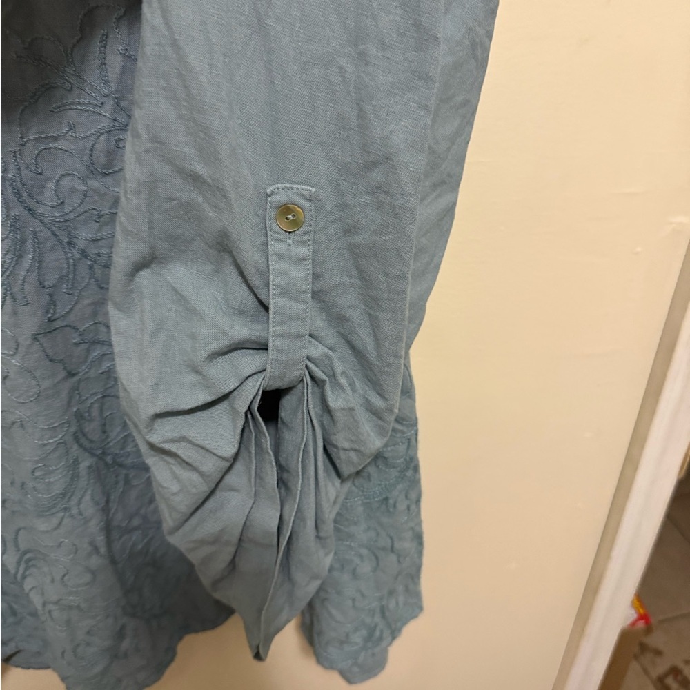 Soft Surroundings Blue Embroidered V-neck Tunic 3/4 sleeve - Picture 2 of 5